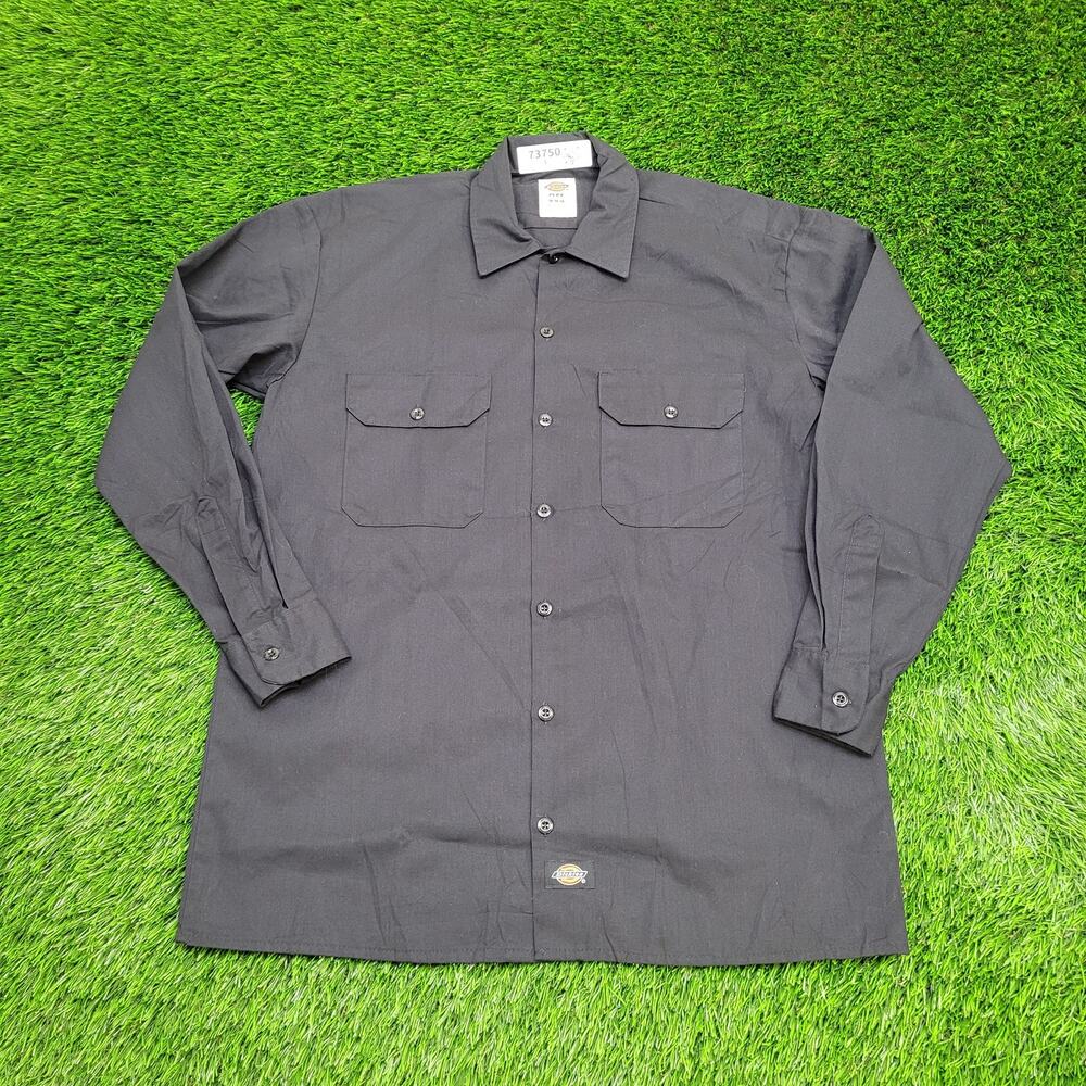 DICKIES Flex Button Shirt Medium Baggy Black Double Pocket